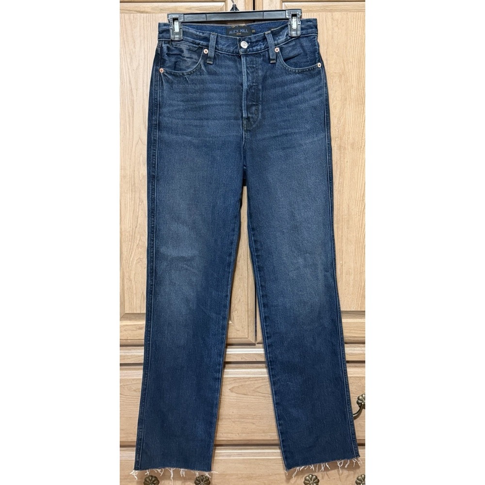 Alex Mill High Rise Straight Leg Jeans Women's 26 Blue Frayed Bottom Hem Medium